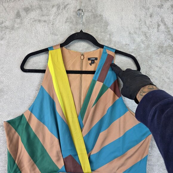 Express Top Womens XL Multicolor Geometric Sleeveless Wrap Blouse Tank Modern - Picture 4 of 11